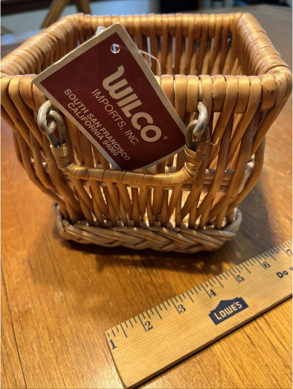 Vintage Wilco Imports Square Wicker Basket NWT Deadstock Boho Storage Handles